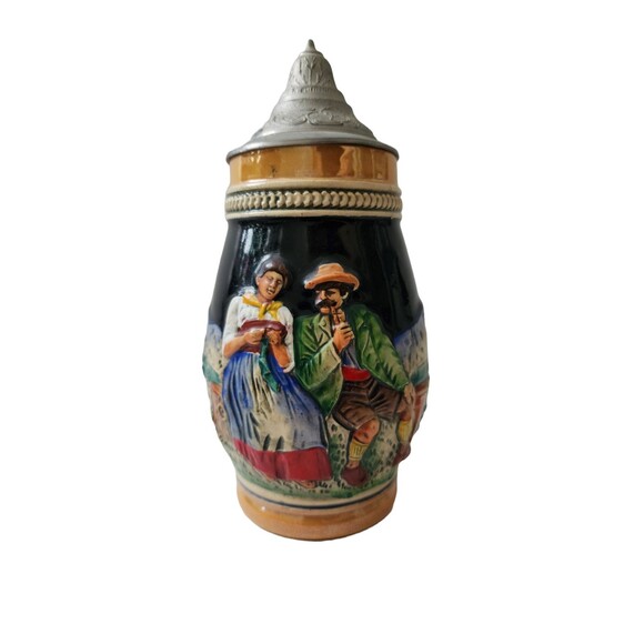 Beer Stein with Lid Western Germany da ist es schon auf der Alm Mountain Meadow - Picture 1 of 10